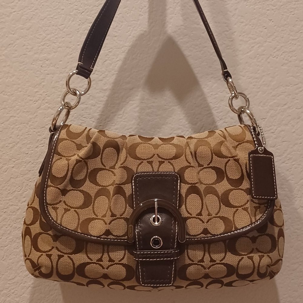 Coach F17093 Brown Signature Hobo Shoulder Bag in Canvas & Leather - EUC